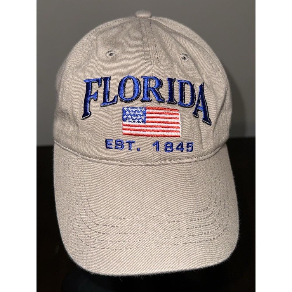 Florida USA Tan w/ Blue Embroidery Hat Cap OSFM Strap Back Adjustable Sunpoint